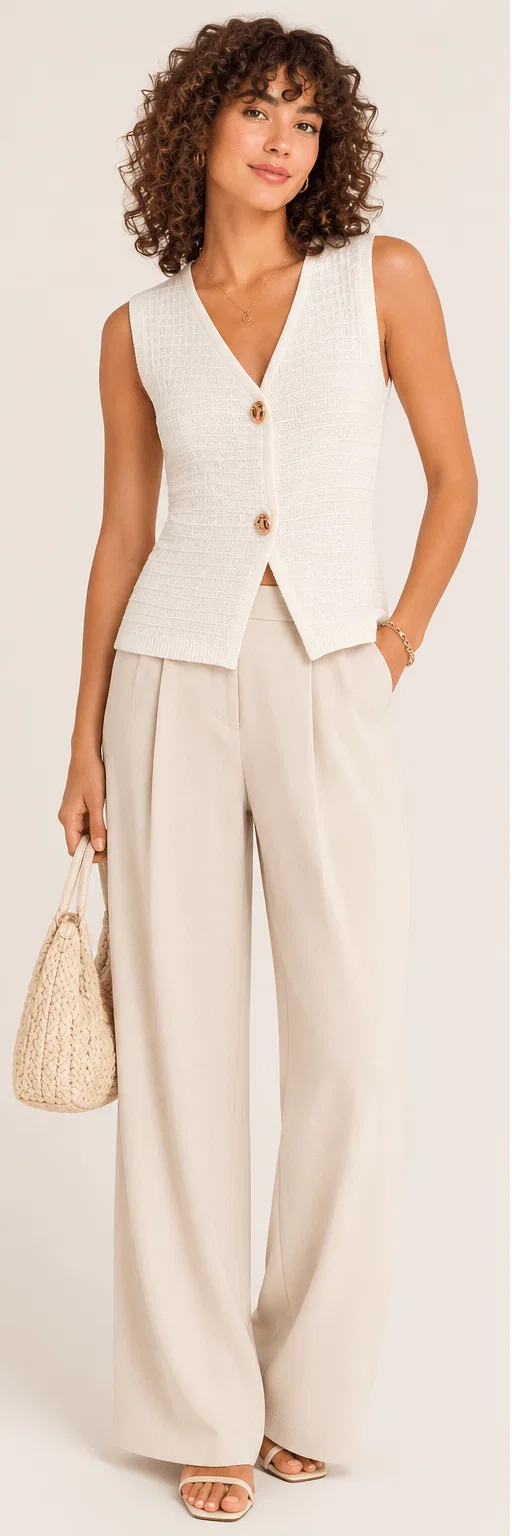 Blusa Tricot Decote v Abotoamento - Areia — imagem 1