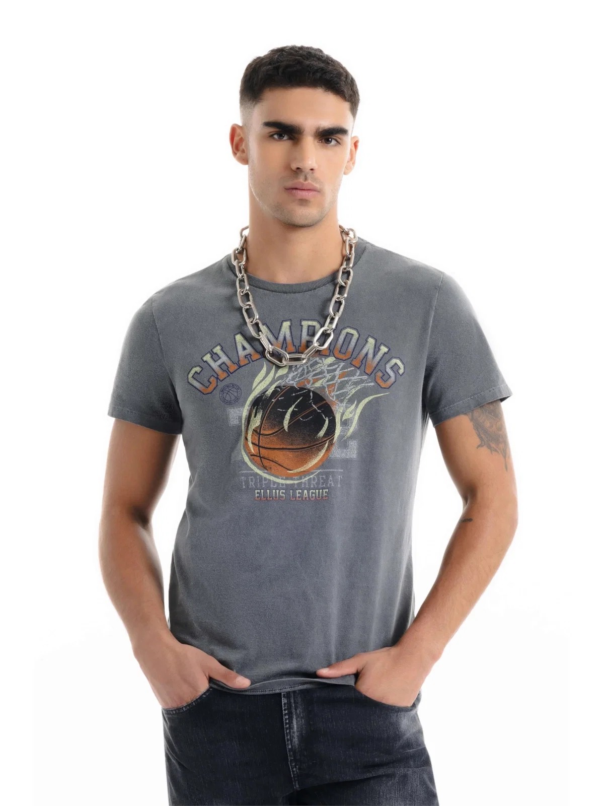 T-Shirt Washed Basket Champions Preto — imagem 1