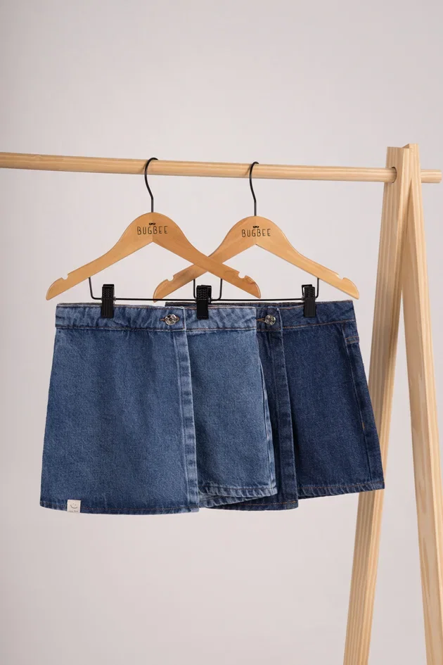 Shorts Saia Infantil em Jeans Leve de Algodão