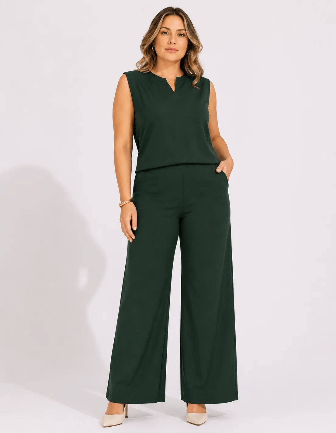 Calça Pantalona Botão Lateral - Verde