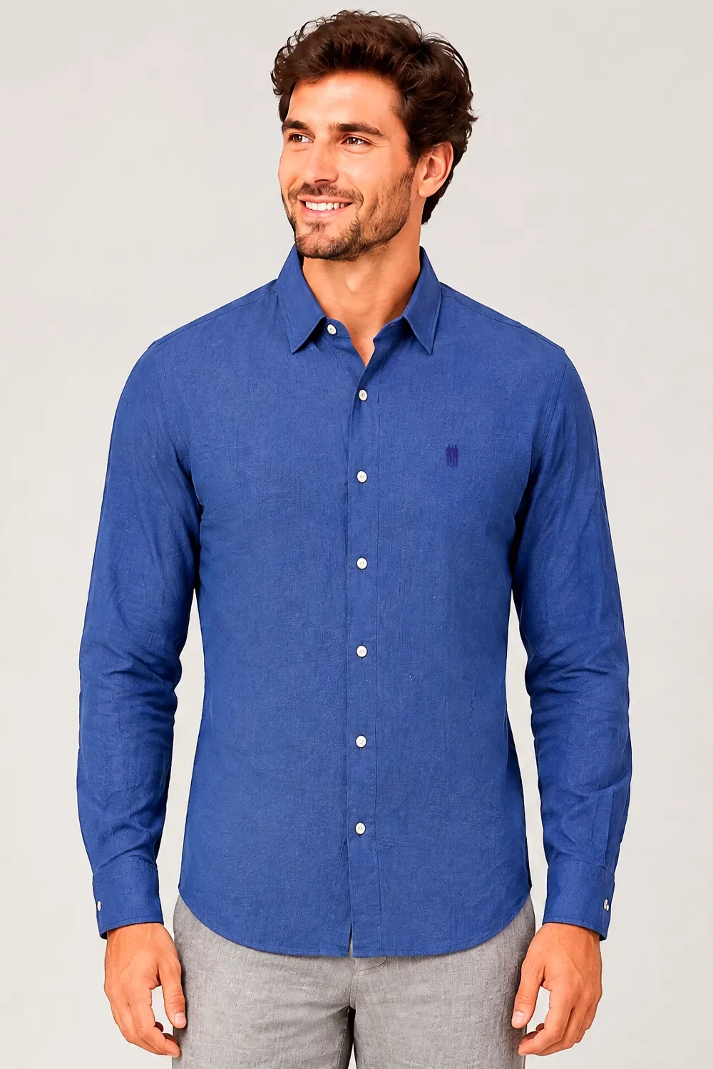 Camisa Masculina Colarinho Curto Polo Wear Azul Médio