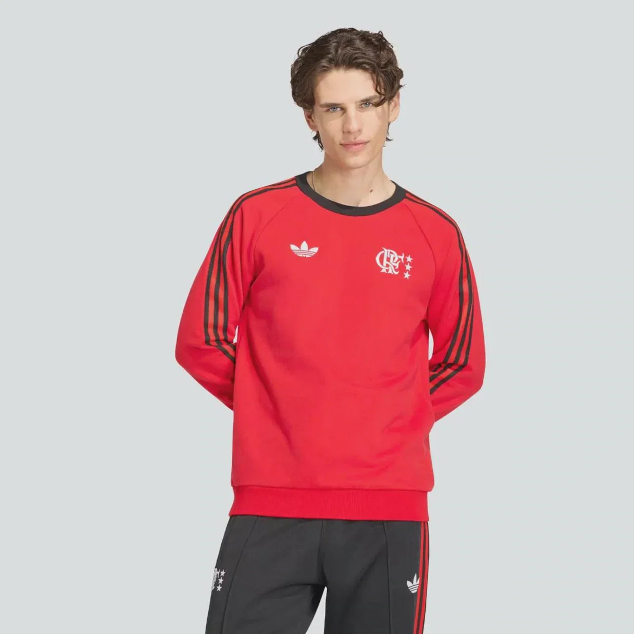 Blusão Moletom do Flamengo Originals Gola Redonda Adidas