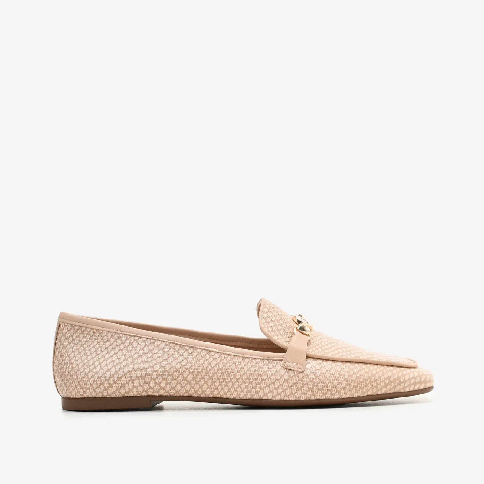 Loafer Nude Areia Bridão Couro Snake