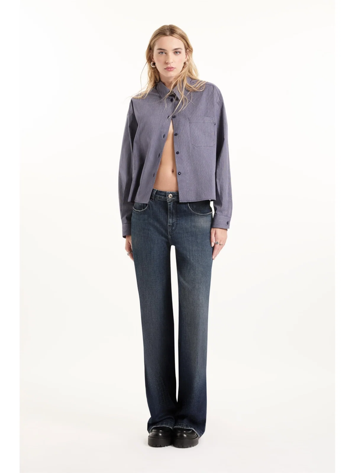Calça Visco Indigo Elastic Wide Leg Lav. Escuro C/ Matiz — imagem 1