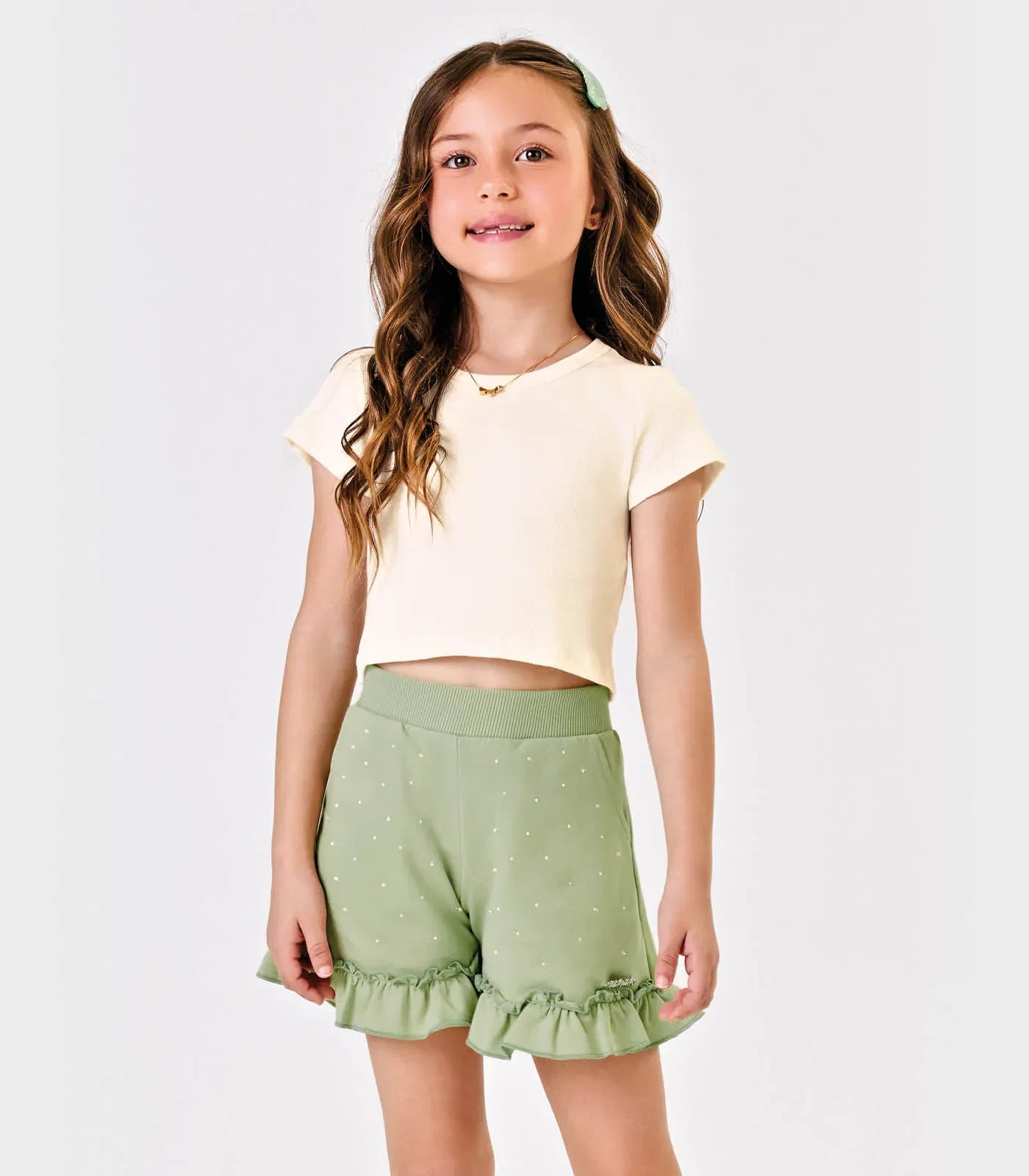Blusa Cropped Infantil Ribana Canelada Trick Nick Bege — imagem 1