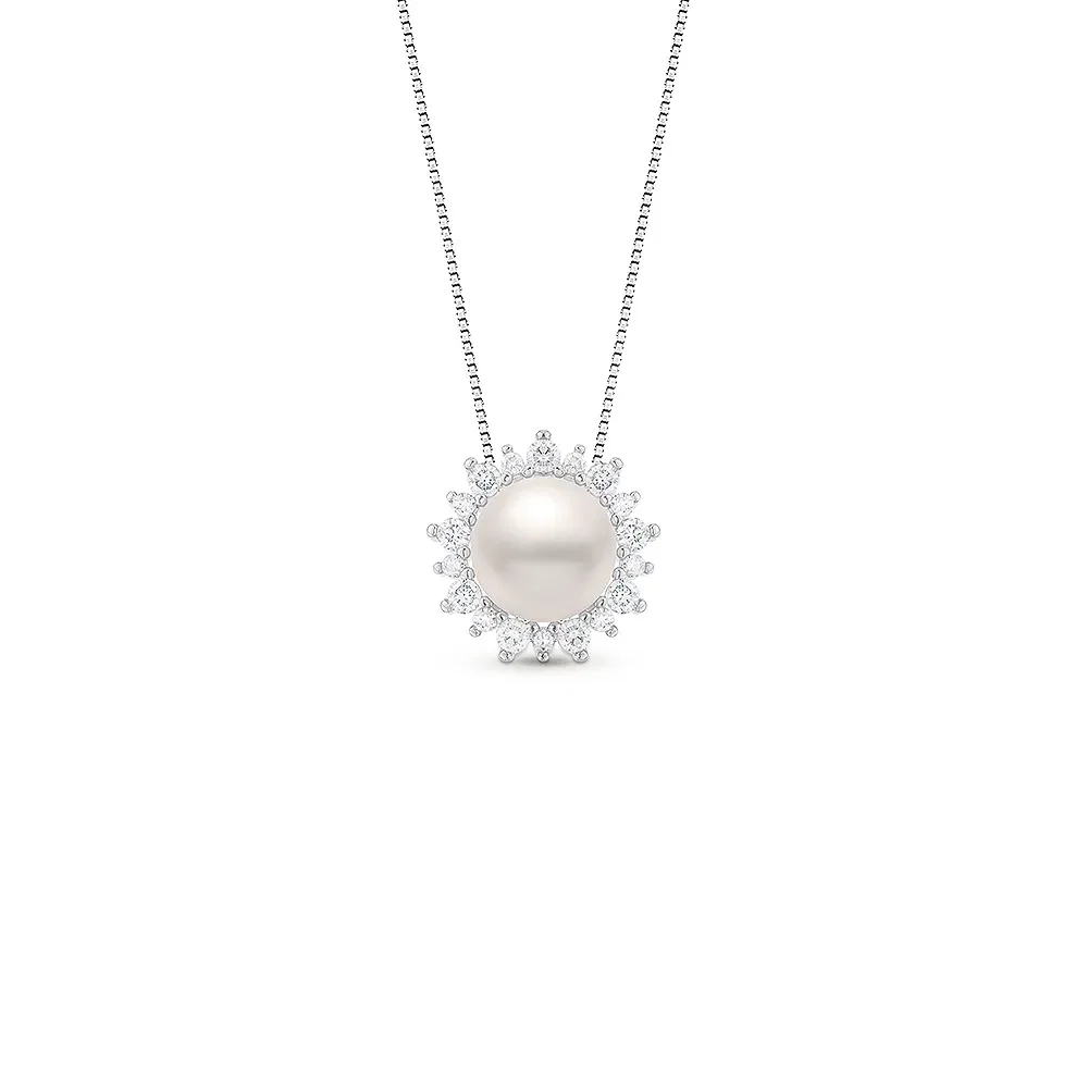 Pingente Paris em Ouro Branco 18k com Pérola e Diamantes, 11mm — imagem 1