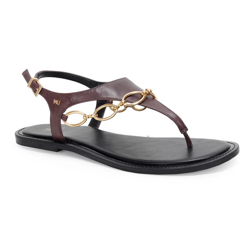 Sandália Rasteira Couro Salome Corrente