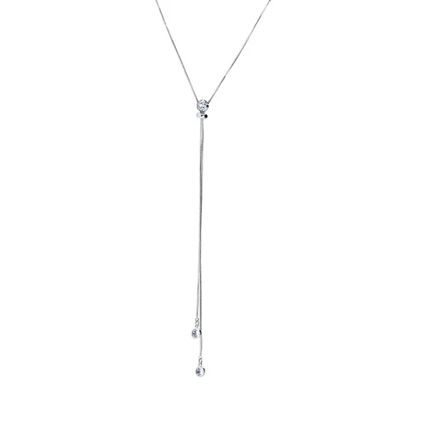 Colar Prata Leve Gravata Zircônia Grande 8 mm
