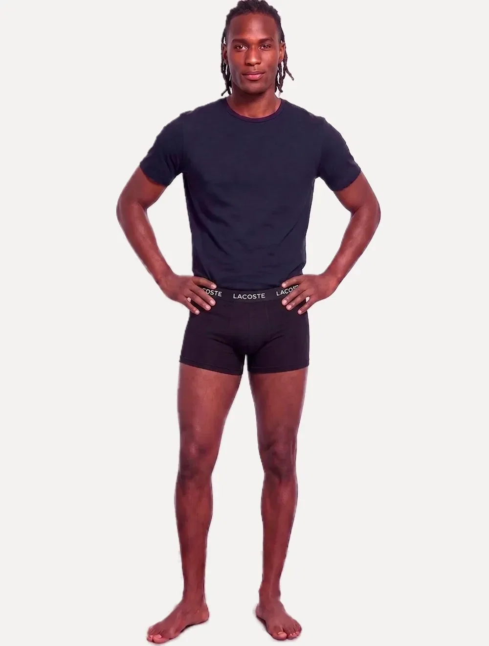 Cuecas Lacoste Masculinas Boxer Long Lettered Waist Preta Pack 3UN