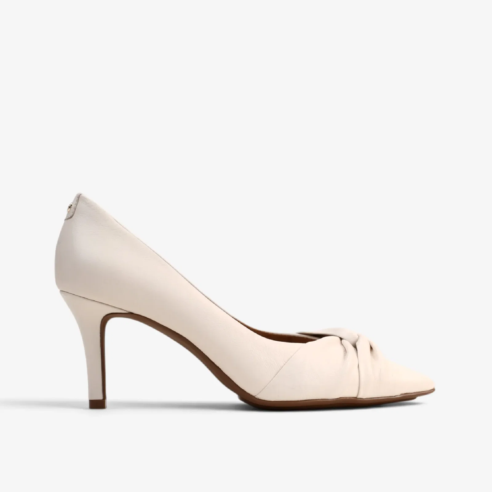 Scarpin Off White Algodão Couro