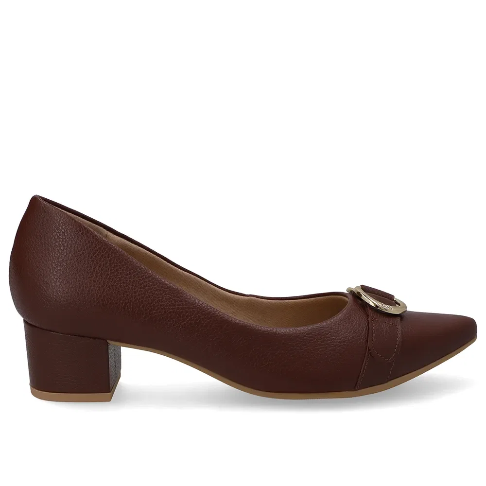 Scarpin Couro Vermelho Salto Bloco Bico Fino — imagem 1