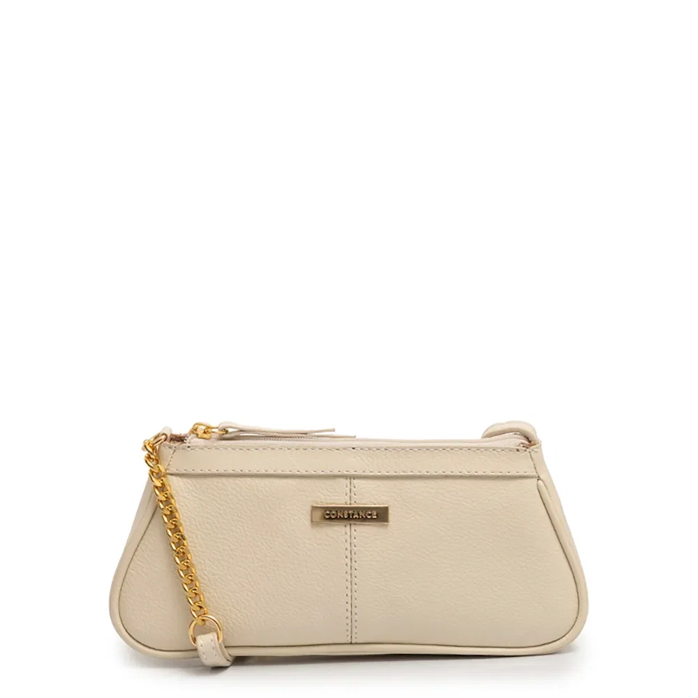 Bolsa Tiracolo Couro Trapézio Off White