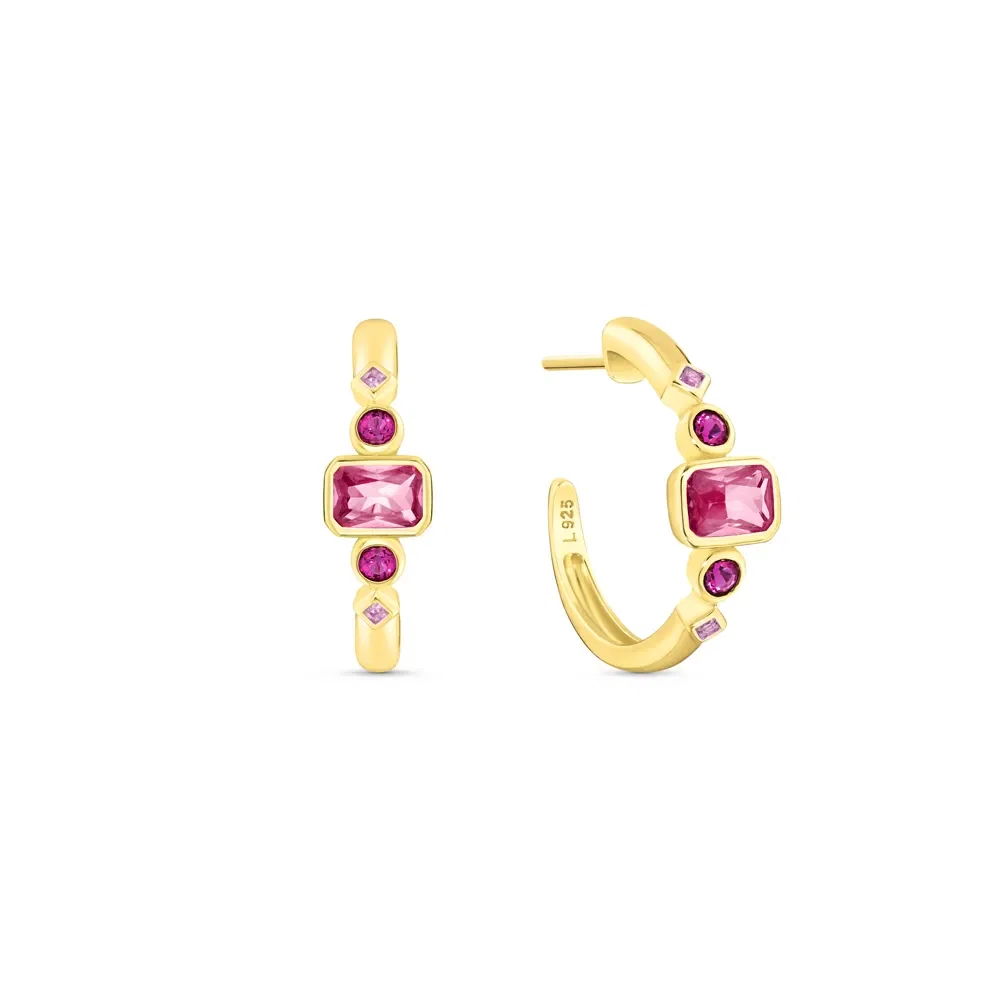 Argola Life Cora em Prata 925 com Banho de Ouro Amarelo 18k e Pedras Coloridas, 21,6mm — imagem 1