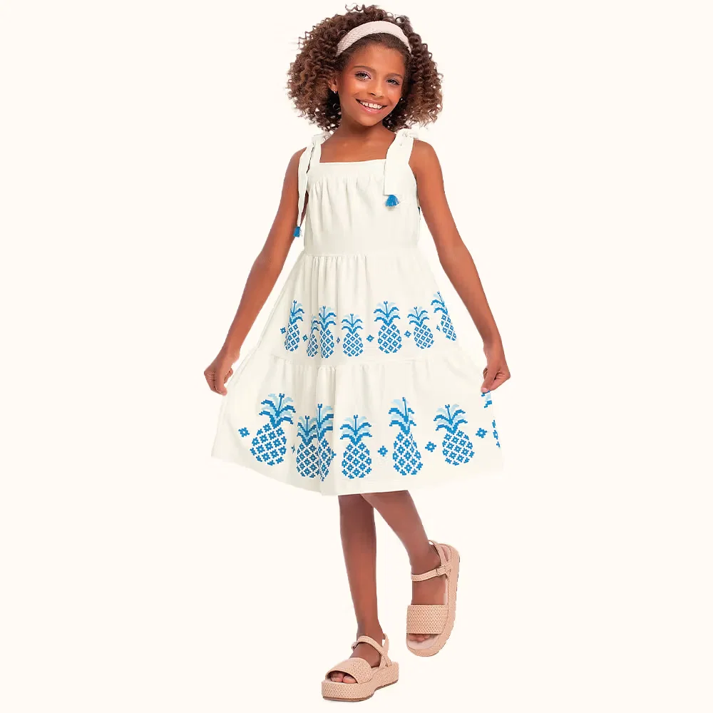 Vestido em malha florence com alças de amarração abacaxi