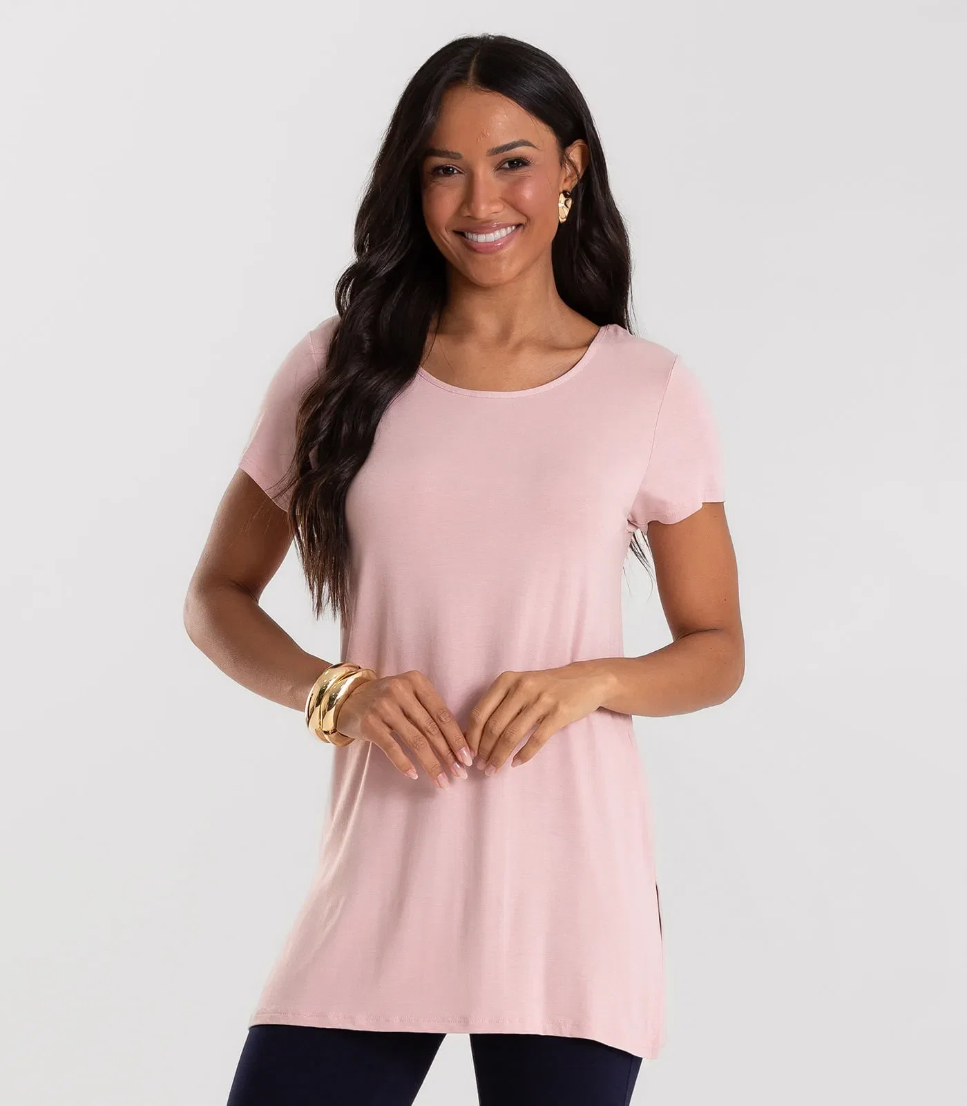 Blusa Básica Alongada Feminina Rovitex Rosa