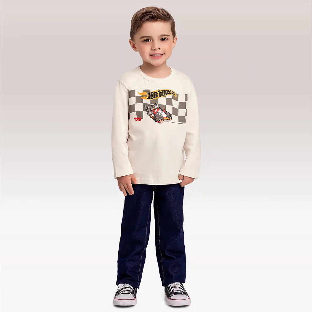 Camiseta manga longa em meia malha Hot Wheels