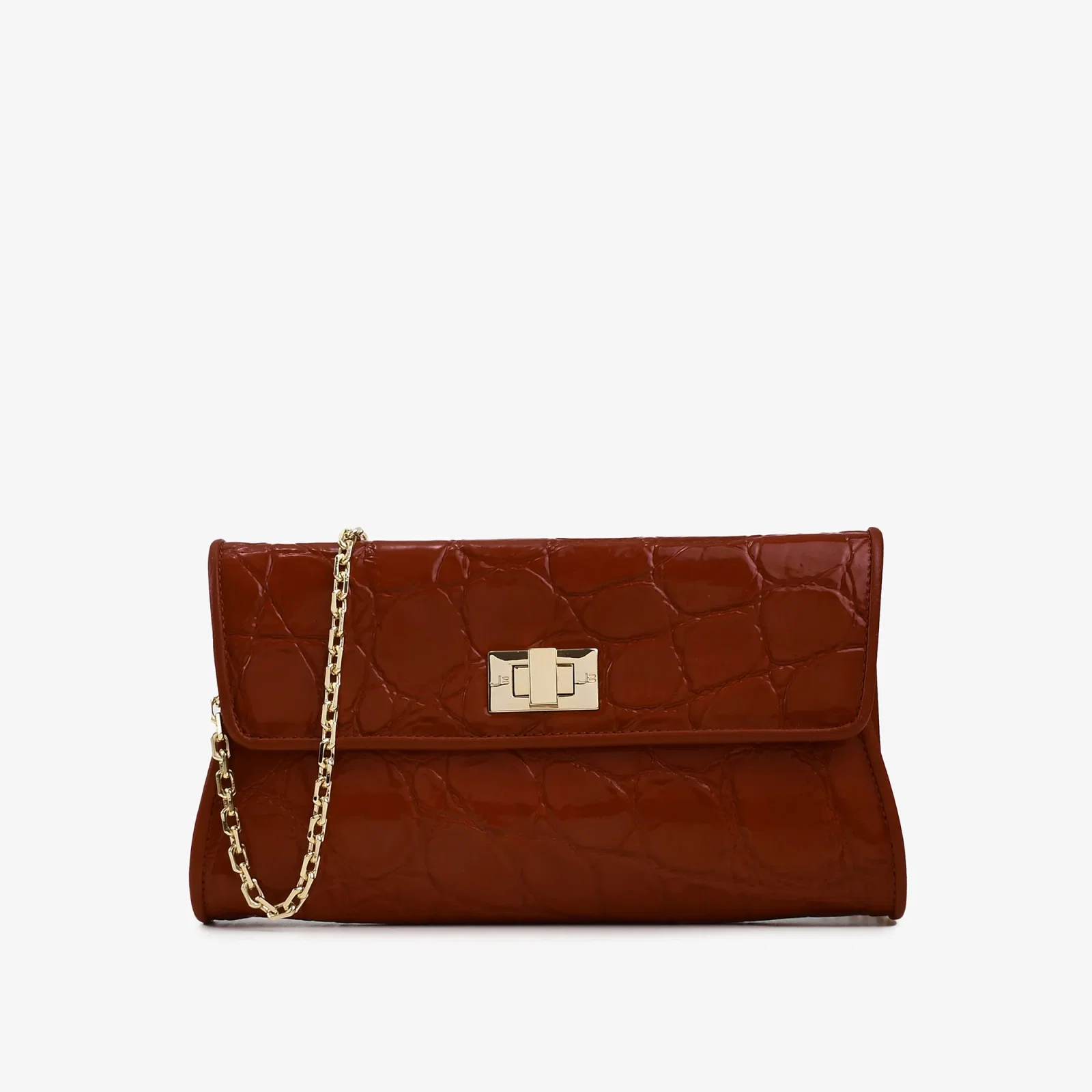 Bolsa Transversal Marrom Tabaco Couro Croco