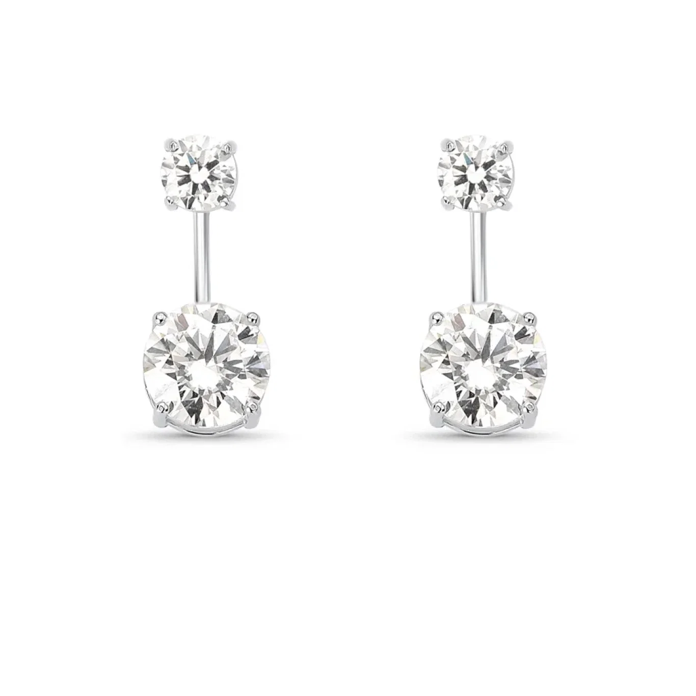 Brinco Prata c/ Ródio Ear Jacket Pontos Luz Moissanite 5mm e 8mm