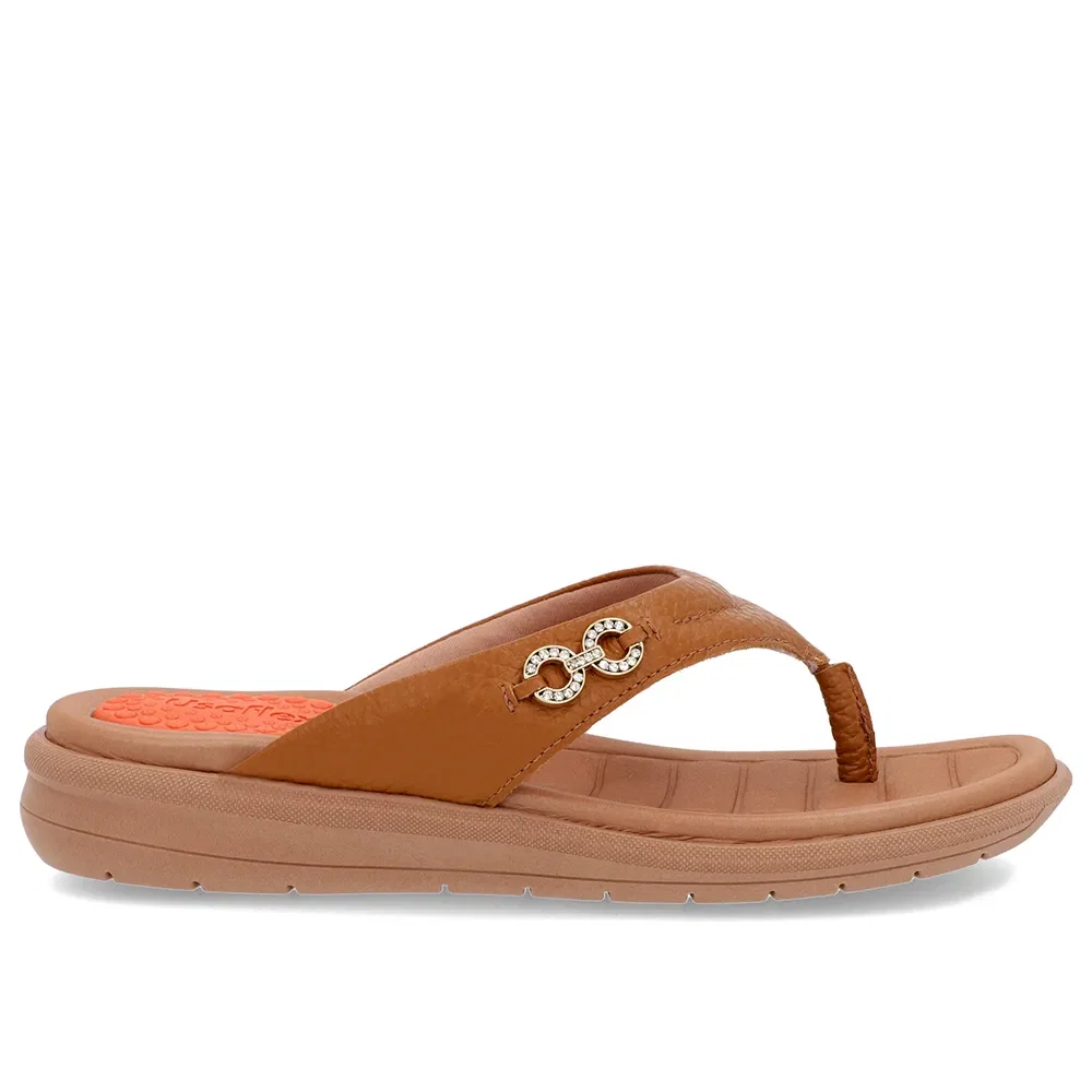 Chinelo Plataforma Couro Marrom Enfeite Brilho — imagem 1