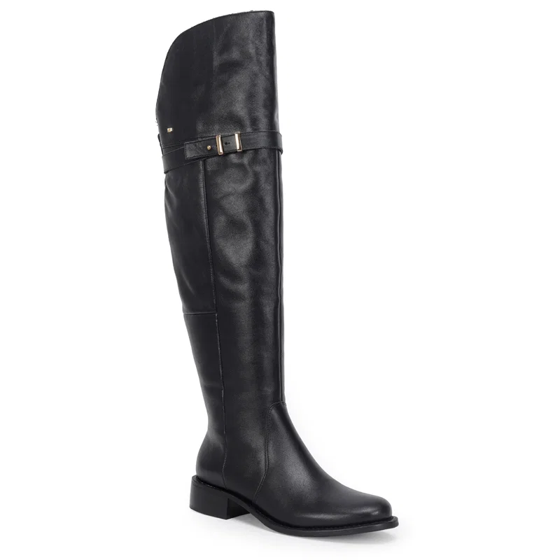 Bota Over The Knee Couro Tira Com Metal