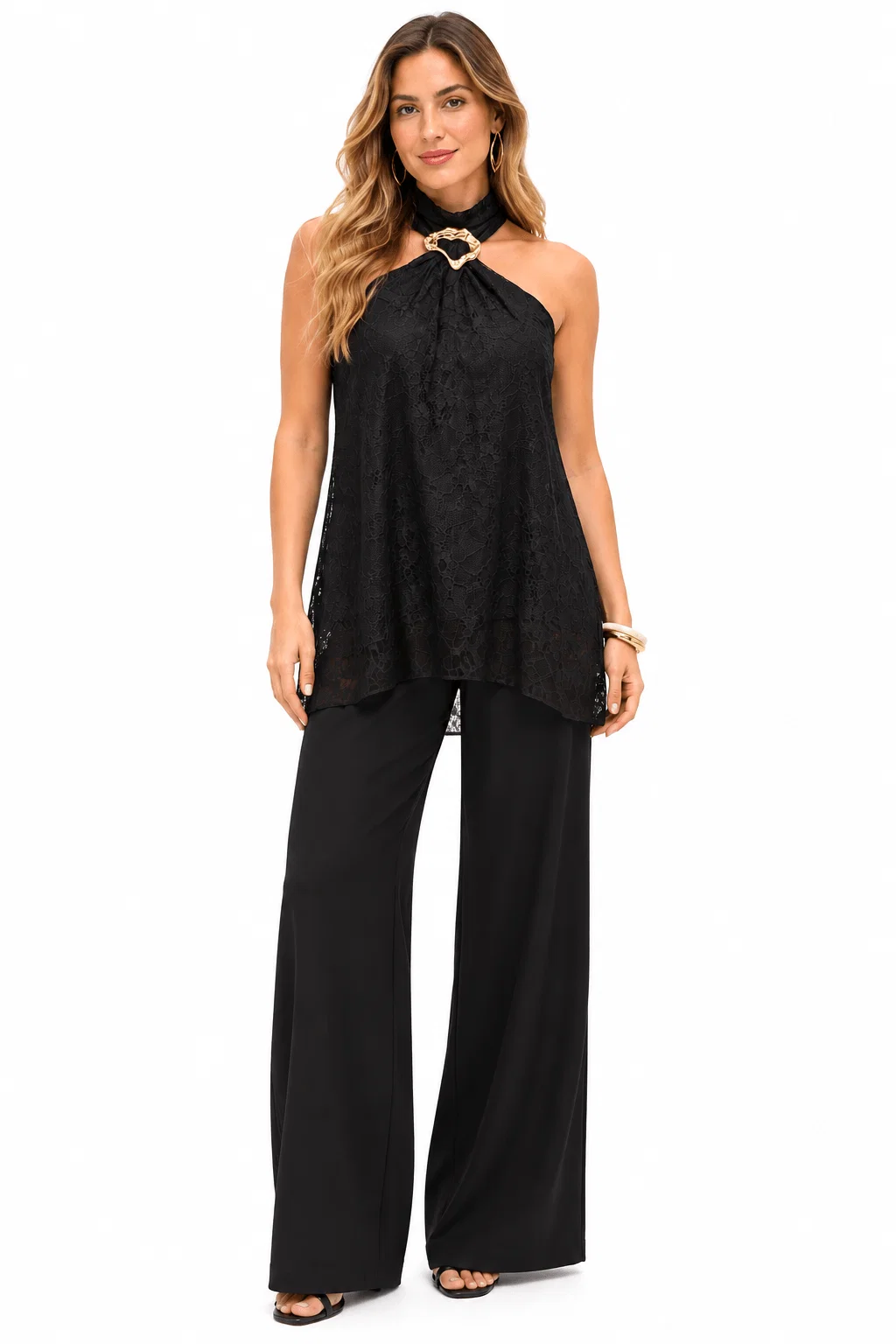 Blusa Renda Detalhe Metal - Preto