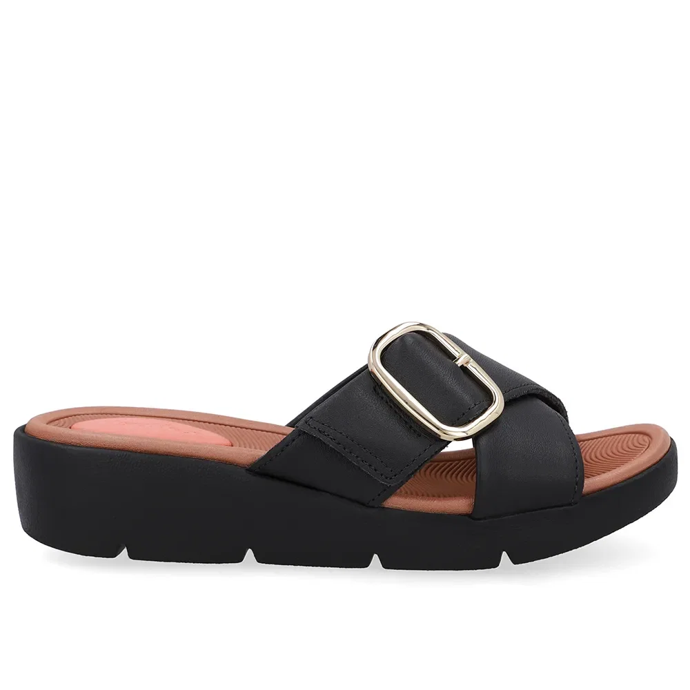 Tamanco Salto Plataforma Couro Preto Fivela — imagem 1