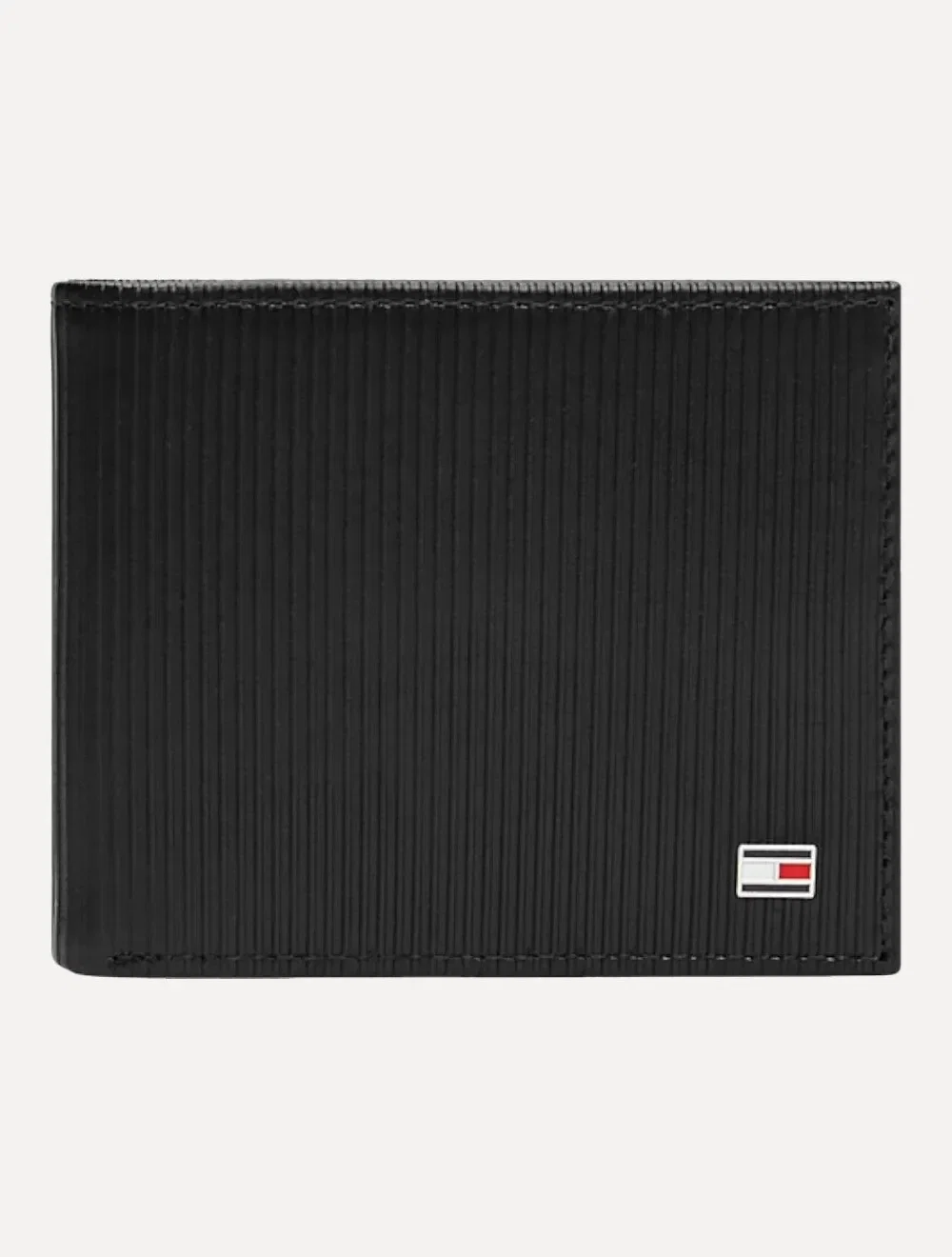 Carteira Tommy Hilfiger Masculina Couro Mini Flag Textura Vertical Preta