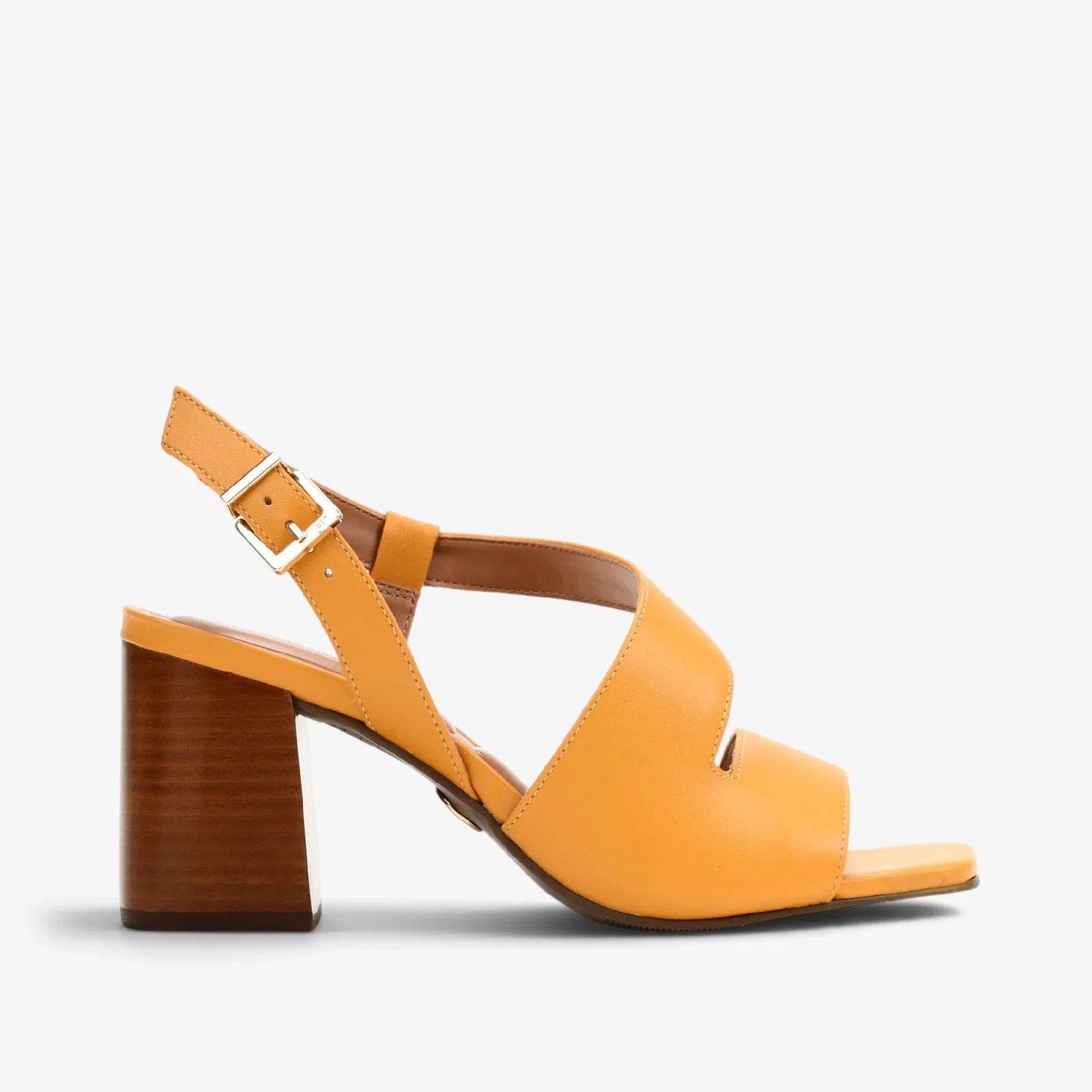 Sandália Salto Bloco Amarelo Honey Couro — imagem 1