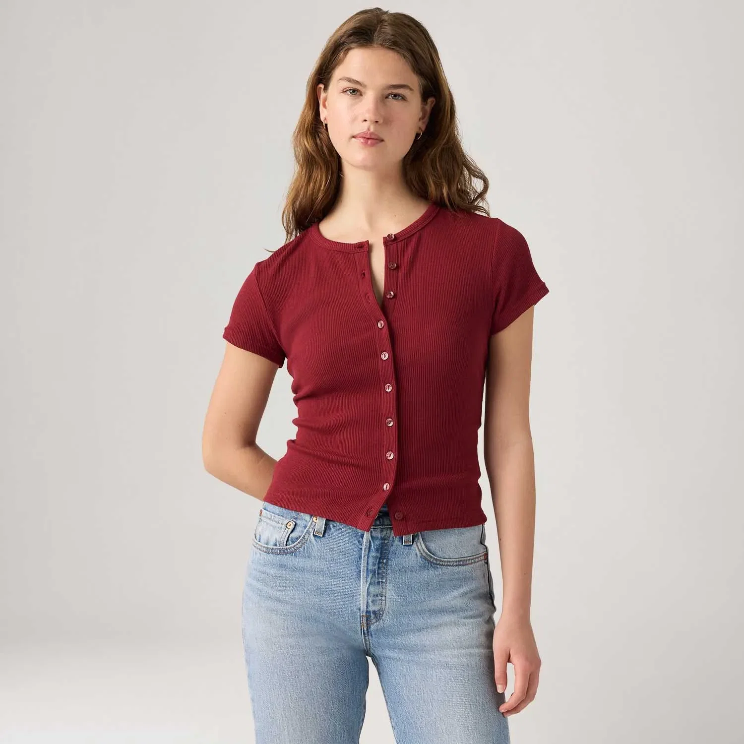 Blusa Levi's® Rory Button Through Vinho Manga Curta