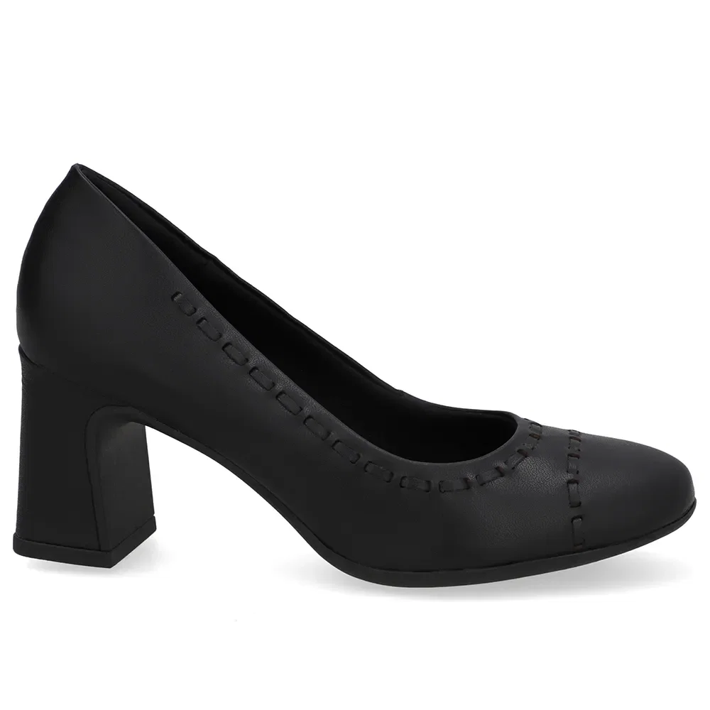 Scarpin Couro Preto Pesponto