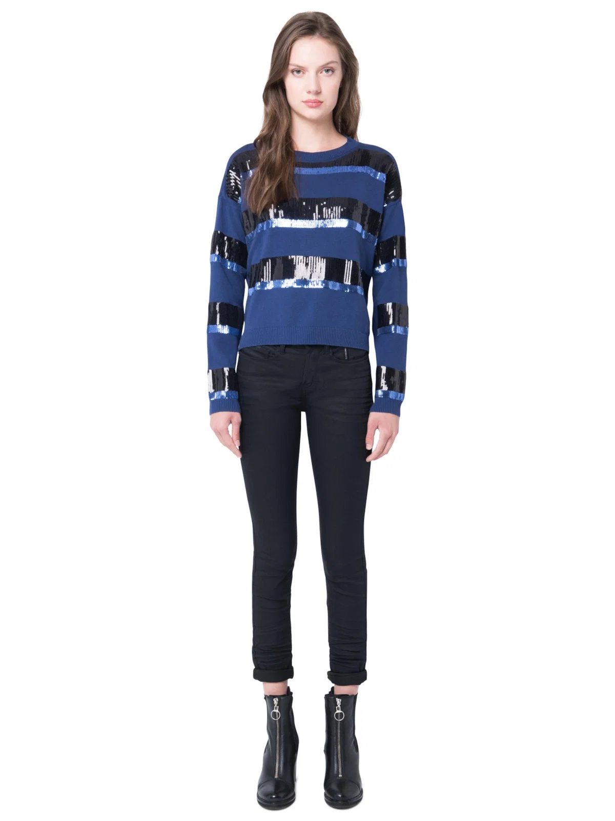 Blusa Tricot Listras Paetês 2nd Floor Marinho — imagem 1