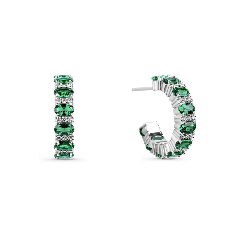 Brinco Life Special II Argola em Prata 925 com Pedras Verdes e Incolores — imagem 1