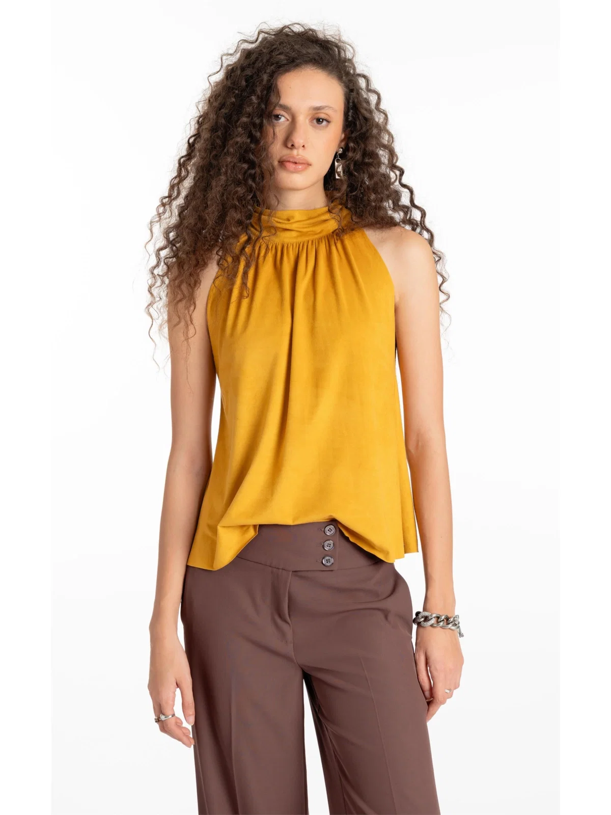 Blusa Jersey Leather Halter Mostarda — imagem 1