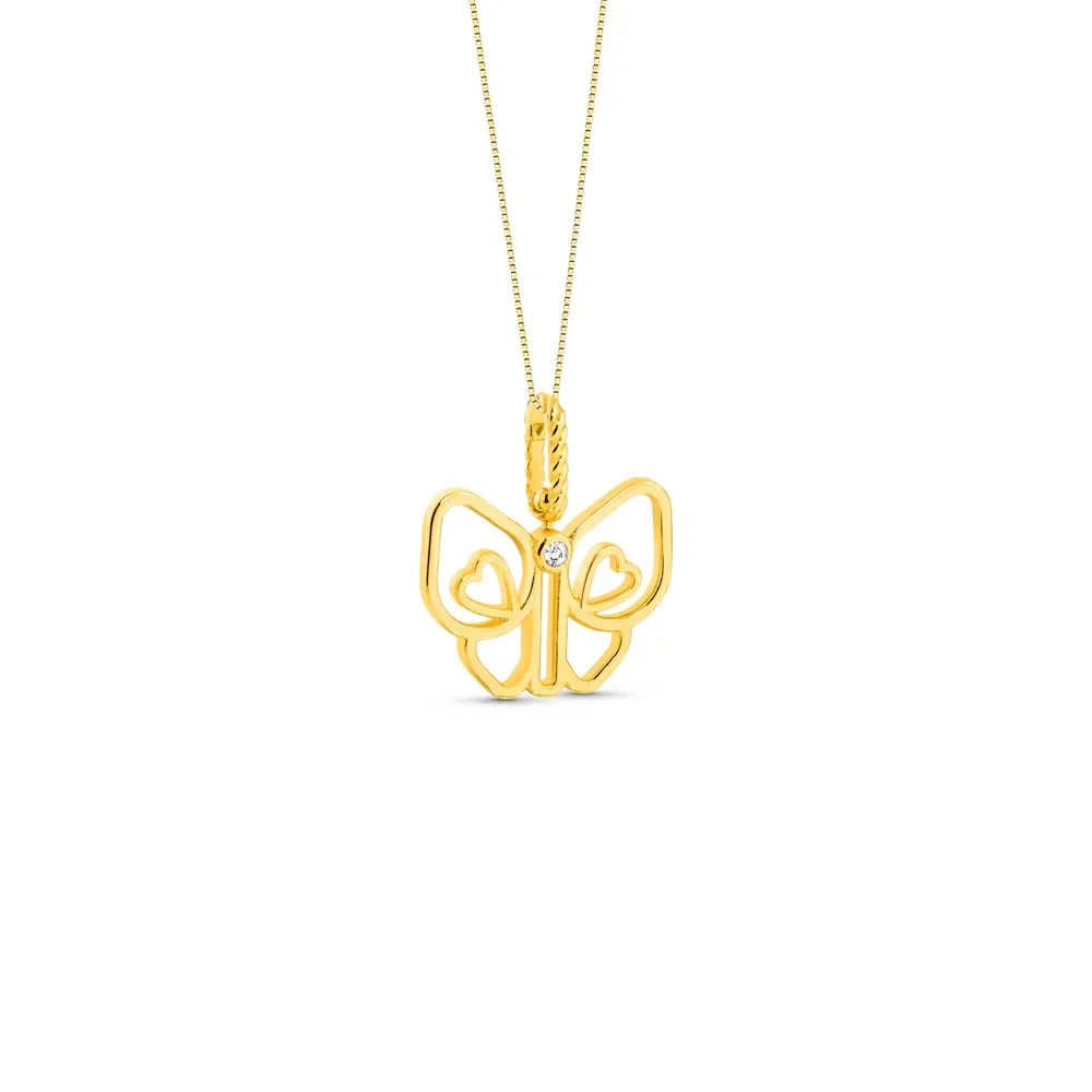 Pingente Lullaby Borboleta em Ouro Amarelo 18k com Safira Incolor, 15mm — imagem 1
