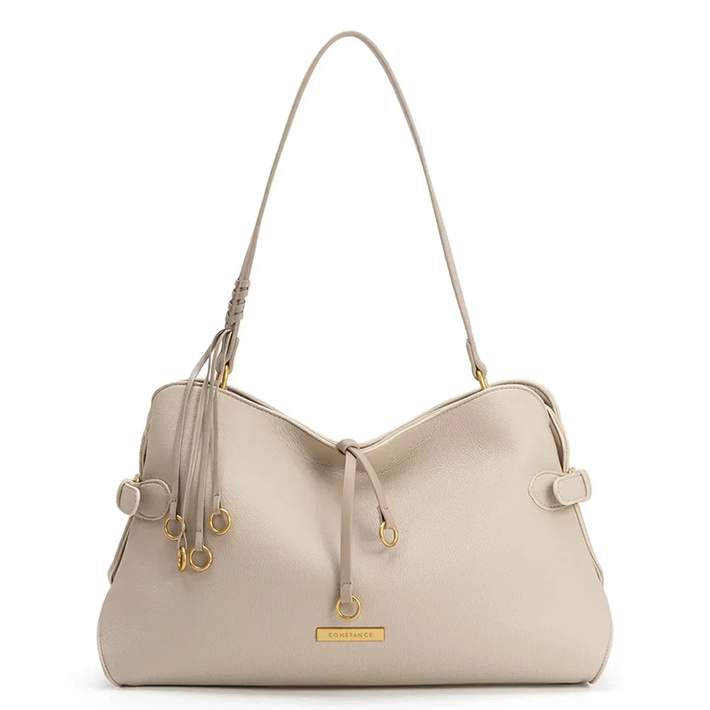 Bolsa Ombro Bege Enfeite Argolas