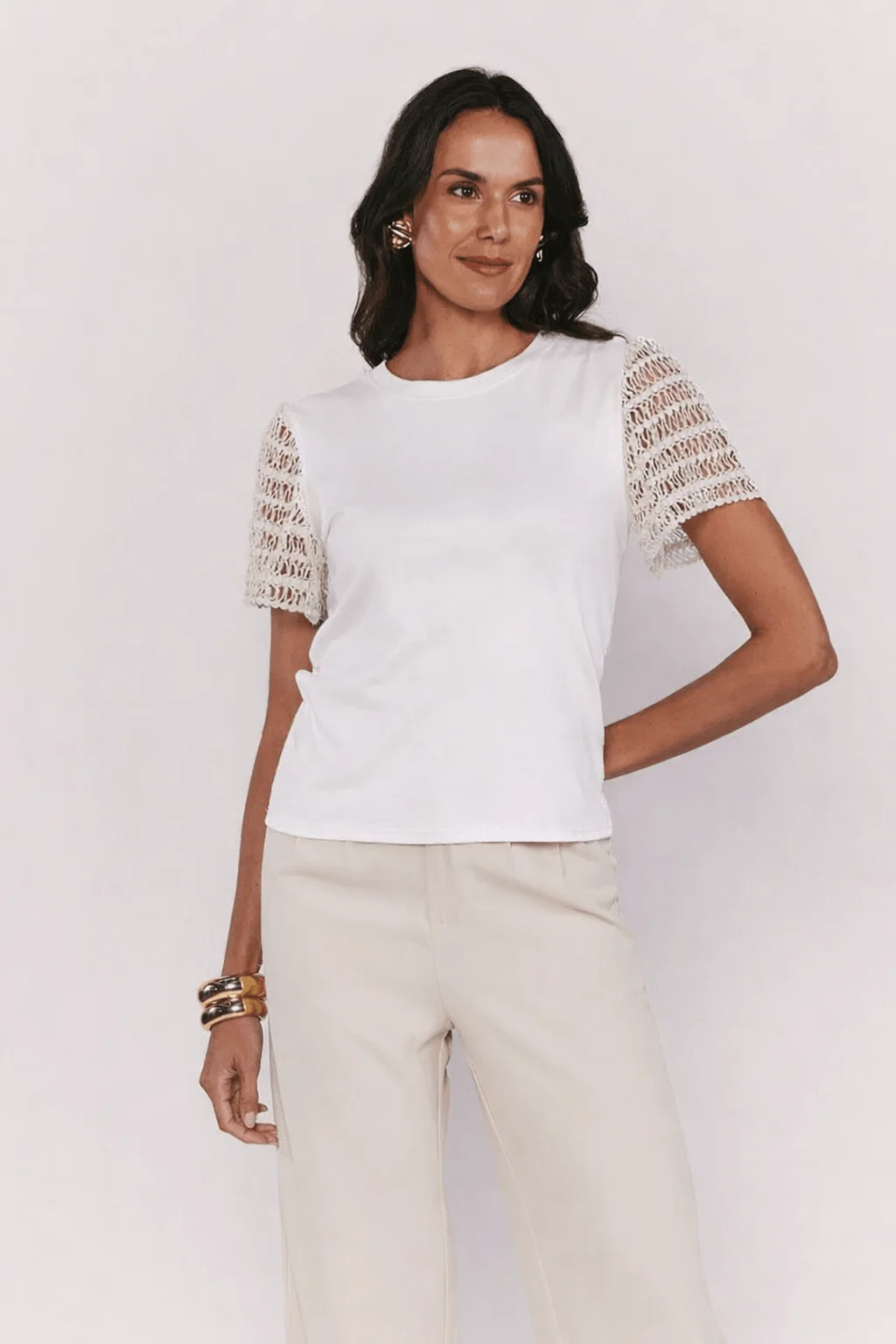 Blusa Manga Curta Detalhe Crochê - Branco