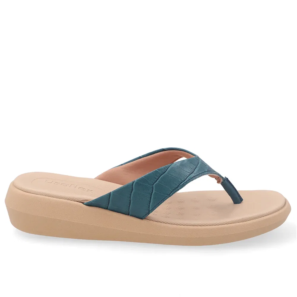 Chinelo Plataforma Em Couro Azul Esmeralda