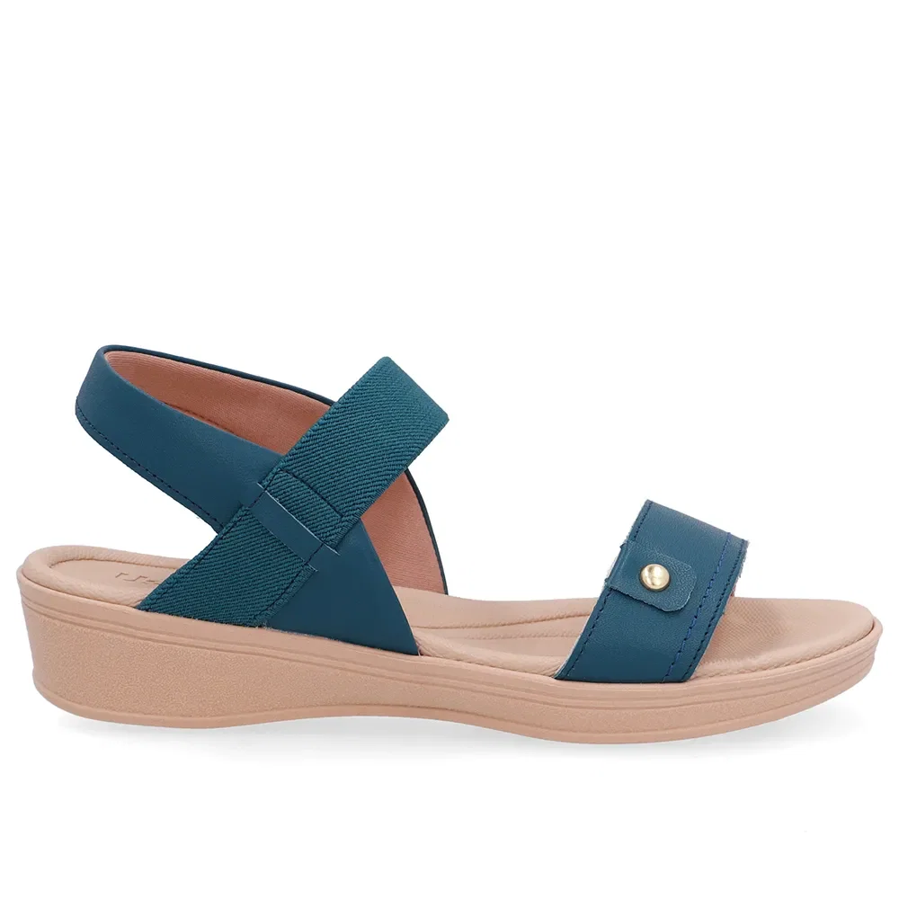 Sandália Couro Azul Tira Elástico