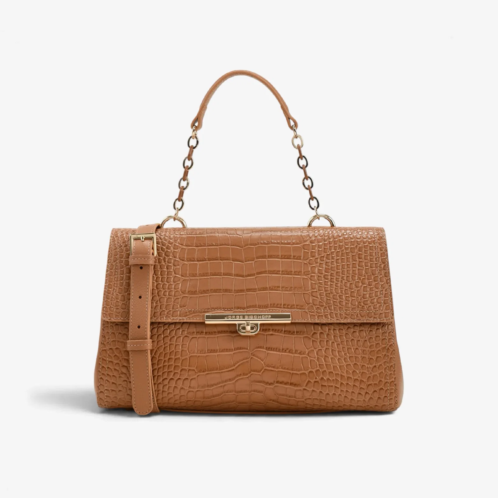 Bolsa Satchel Caramelo Trigo Couro Croco — imagem 1