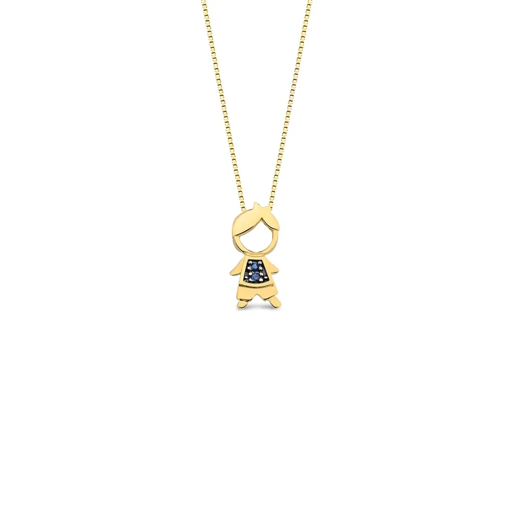 Pingente Menino em Ouro Amarelo 18k com Safiras Azuis, 11mm — imagem 1