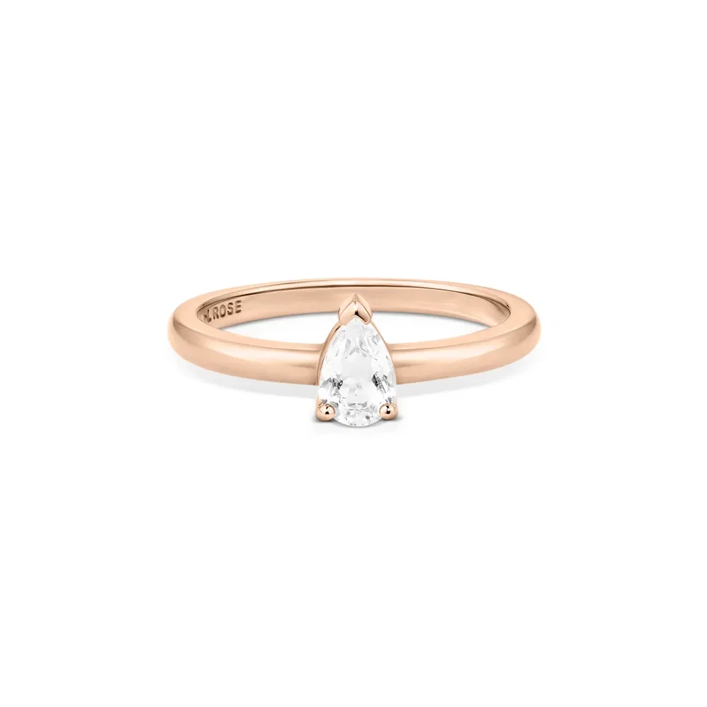 Anel Life Luna Gota em Liga Rosé com Banho de Ouro Rosé 18k e Topázio Incolor