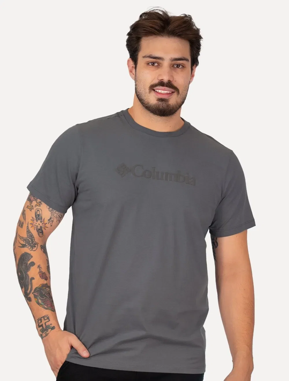 Camiseta Columbia Masculina Regular Logo Branded Shadow Cinza Escuro