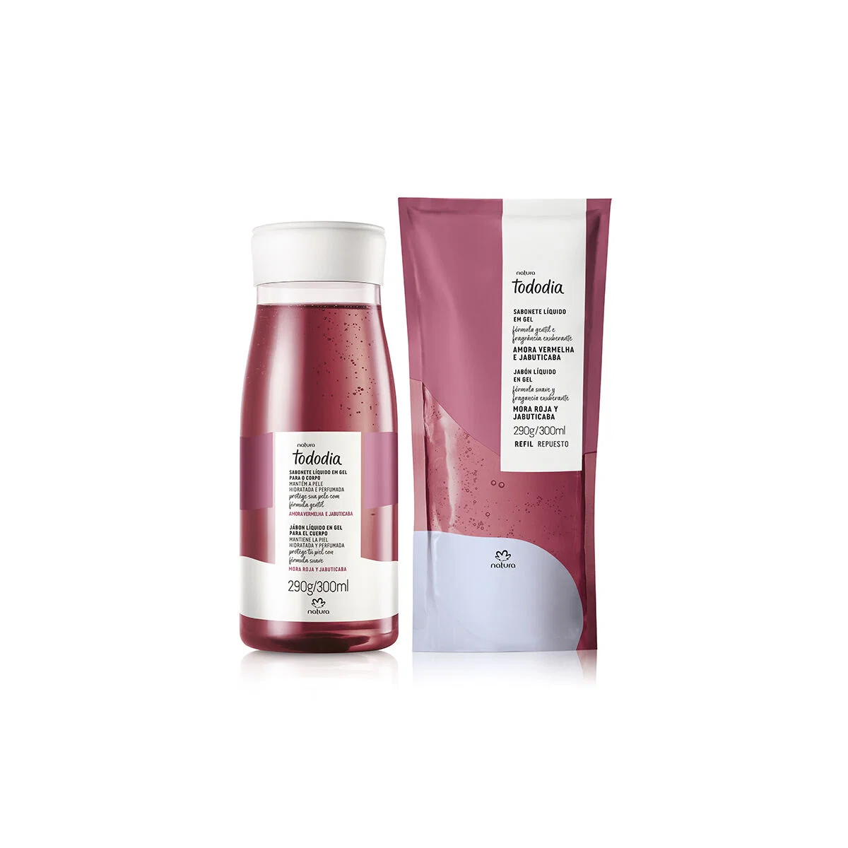 Kit Sabonete Líquido em Gel Tododia Amora Vermelha e Jabuticaba com Refil 2 un de 300 ml