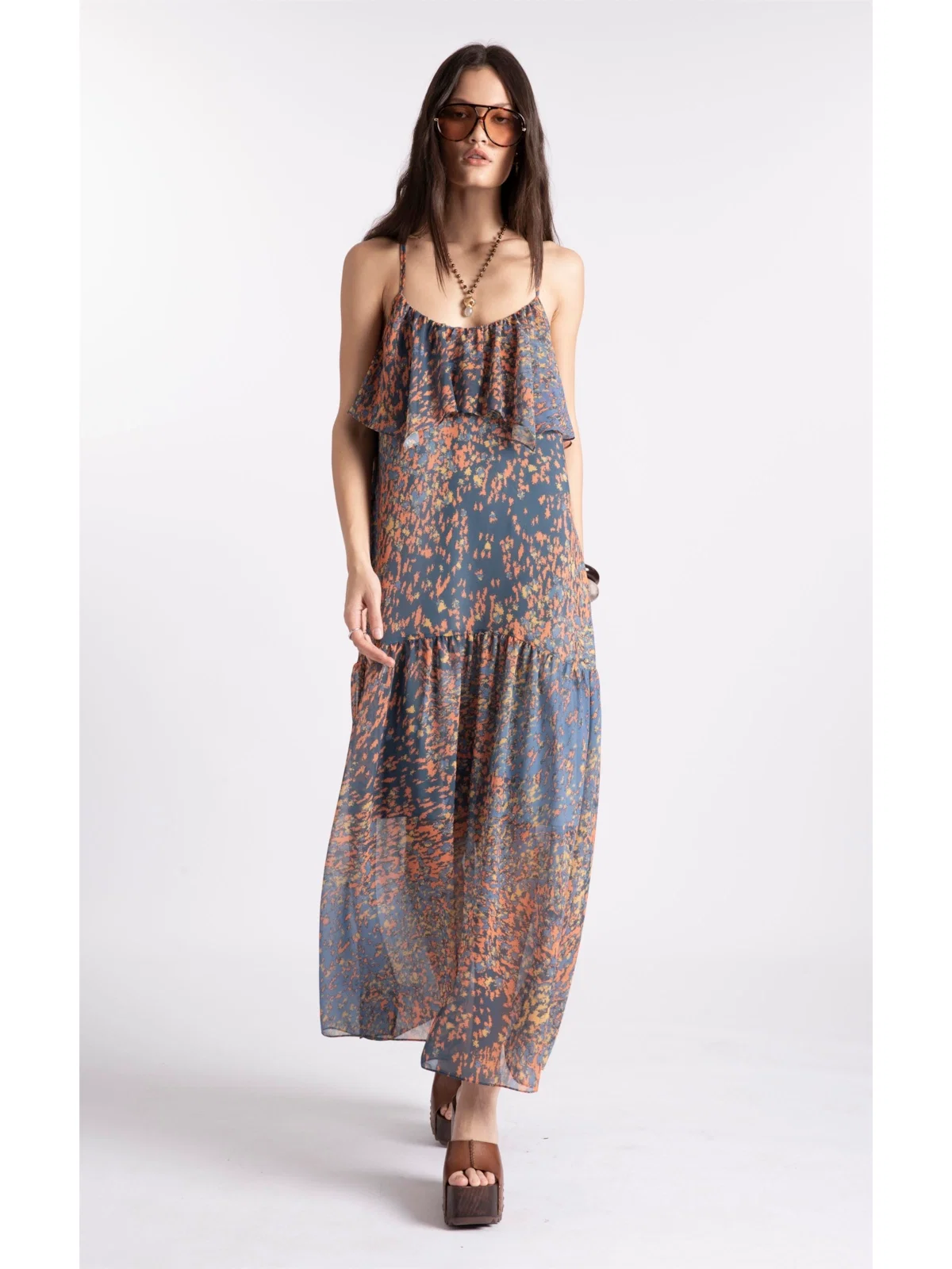 Vestido Watercolor Flowers Midi Petroleo