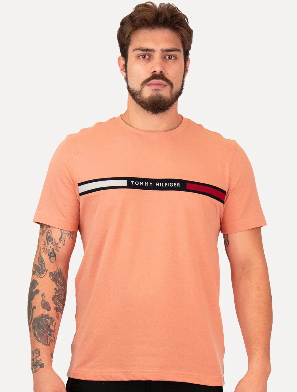 Camiseta Tommy Hilfiger Masculina Chest Insert Logo Salmão — imagem 1