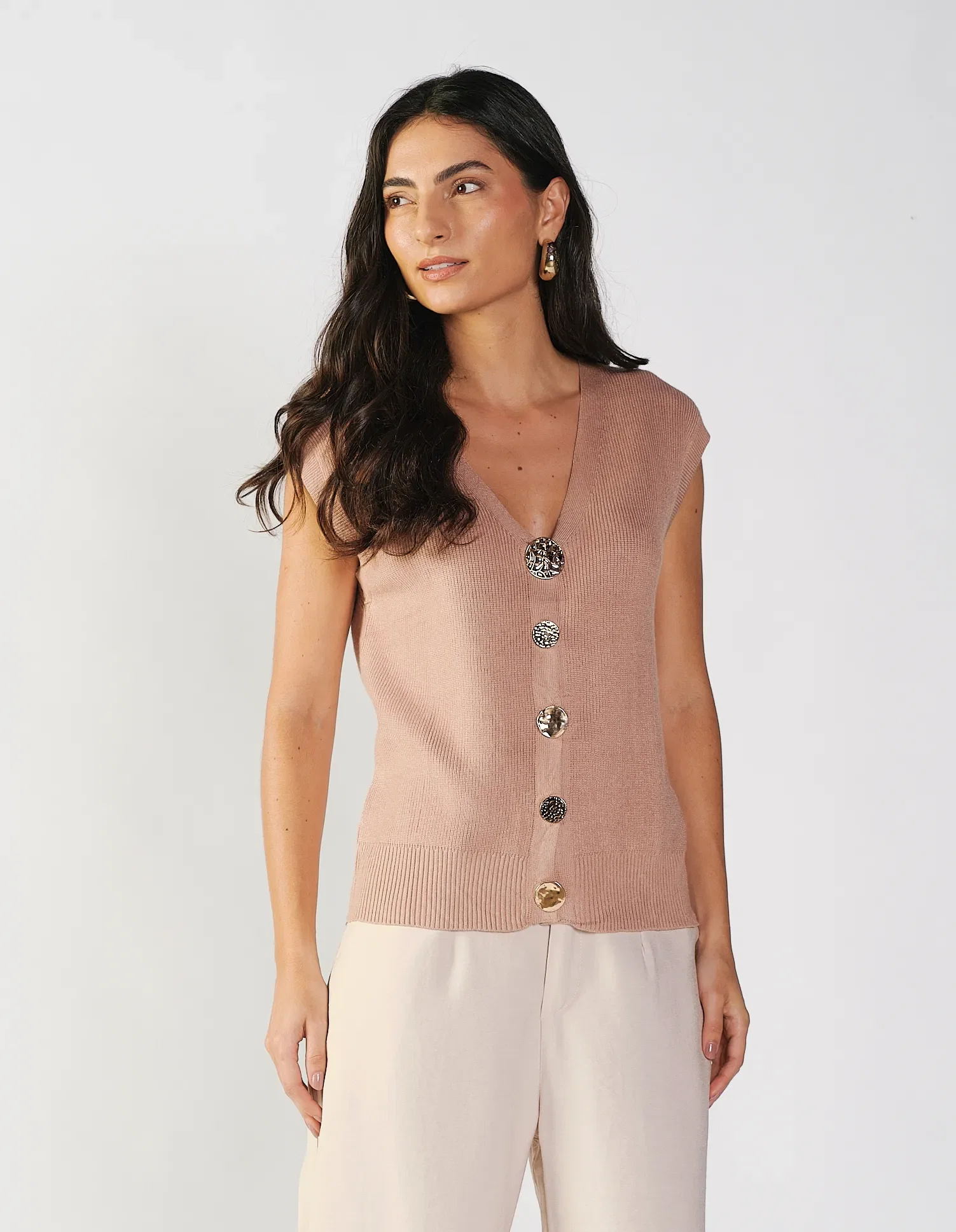 Blusa Tricot Botões Orgânico - Rose — imagem 1