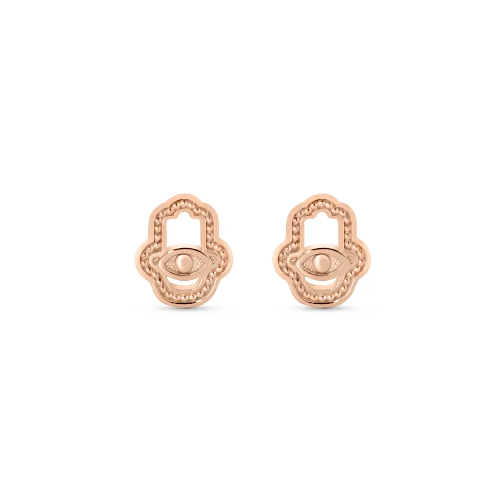Brinco Life Amuleto Hamsa em Liga Rosé com Banho de Ouro Rosé 18k