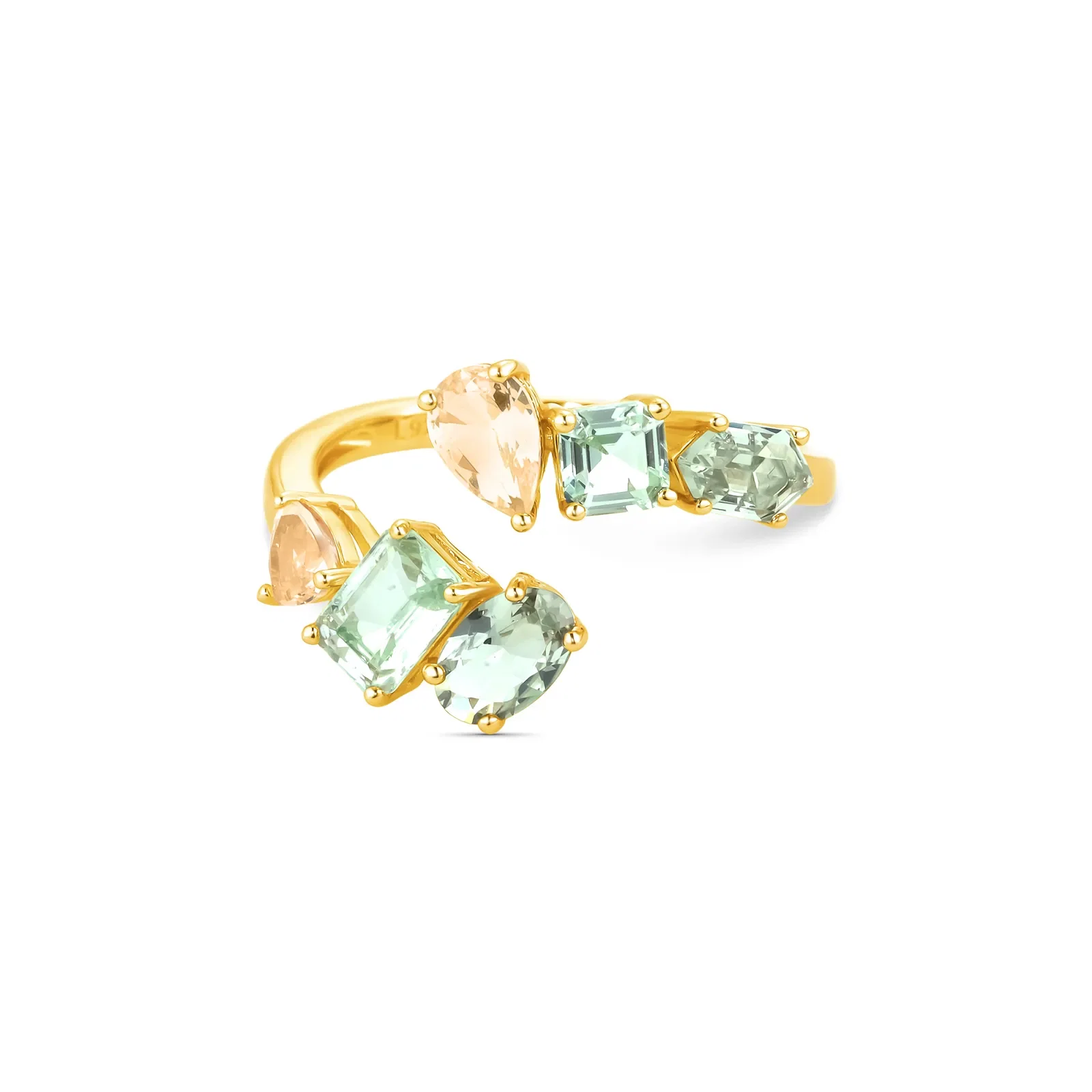 Anel Life Bellini em Prata 925 com Banho de Ouro Amarelo 18k, Pedras Verdes, e Amarelas