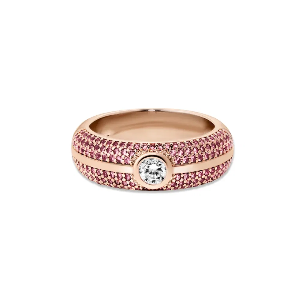 Anel Life Joyful em Liga Rosé com Banho de Ouro Rosé 18k e Pedras Rosas