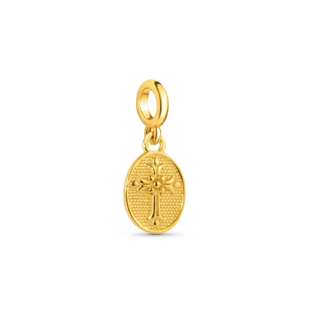 Pingente Life Religião Medalha Crucifixo em Prata 925 com Banho de Ouro Amarelo 18k — imagem 1